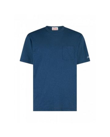 Mc2 Saint Barth T-shirt Da Uomo President In Cotone Fiammato Blu